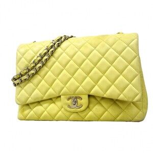 Chanel Shoulder Bag, Large Matelassé, Double Flap, Chain, Lambskin, Lime Yell...